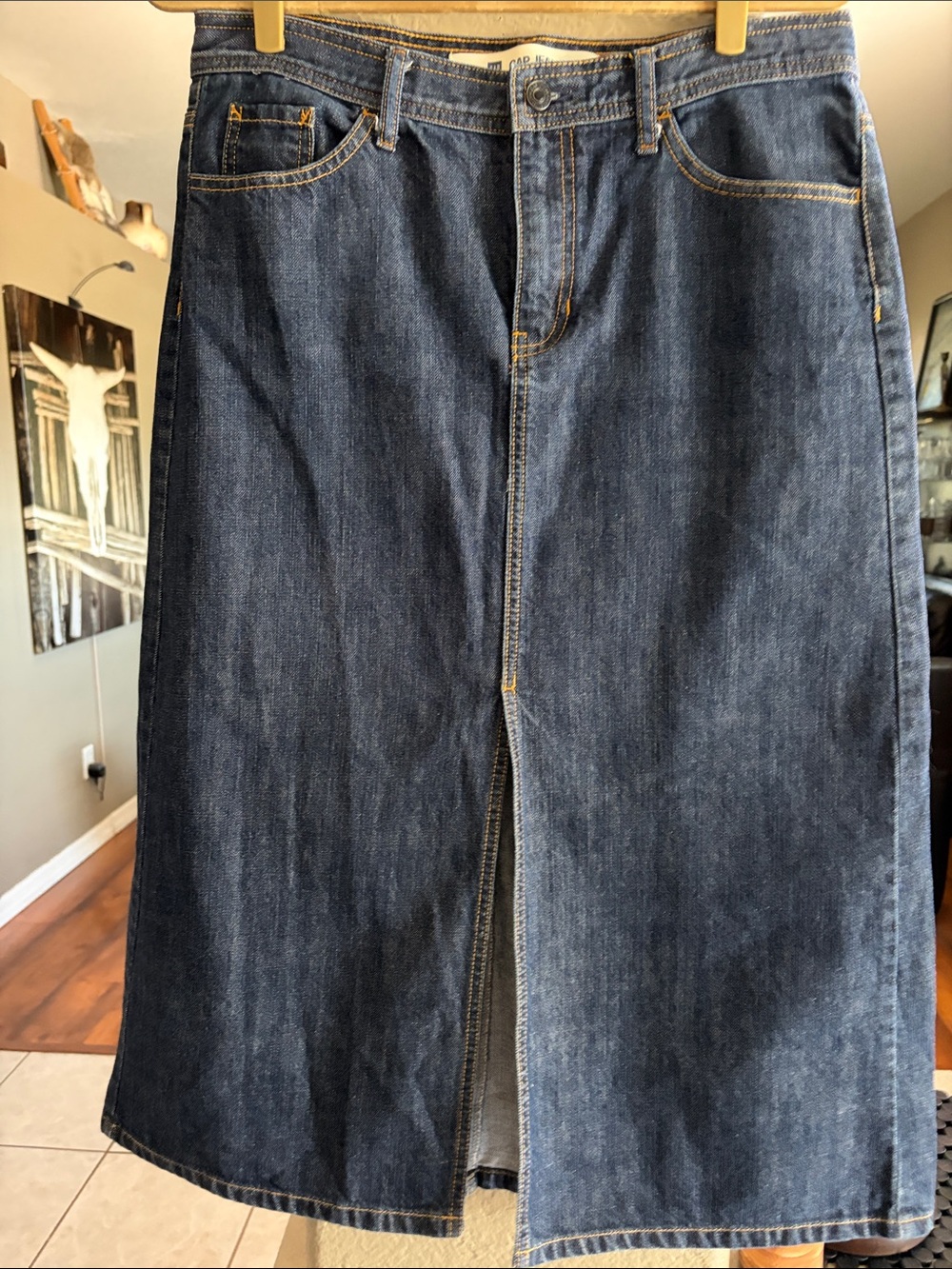 GAP Dark Blue Denim Maxi Skirt with Front Slit